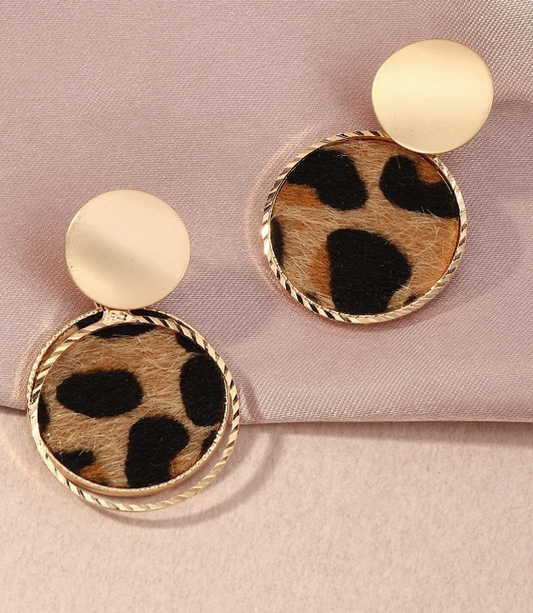 ❸🌹Pendientes largos con redondo de leopardo