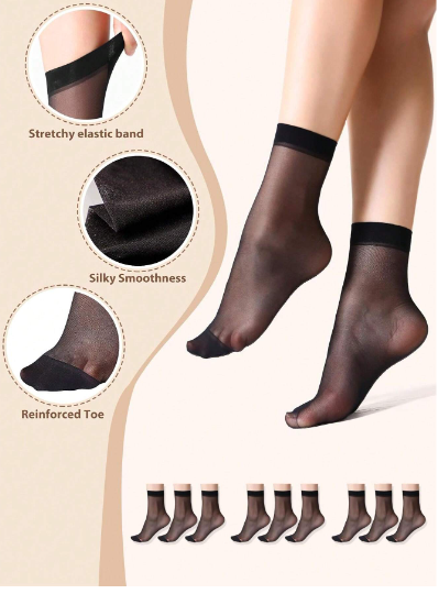 ❶❺🍄10 pares de calcetines para mujer, altos de tobillo, transparentes, de nailon, suaves y ceñidos, con el dedo reforzado