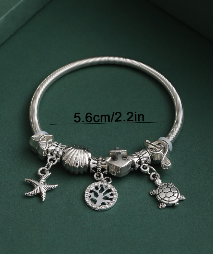 ❸❷🍁1 pieza Brazalete moda de acero inoxidable estrella de mar & tortuga marina