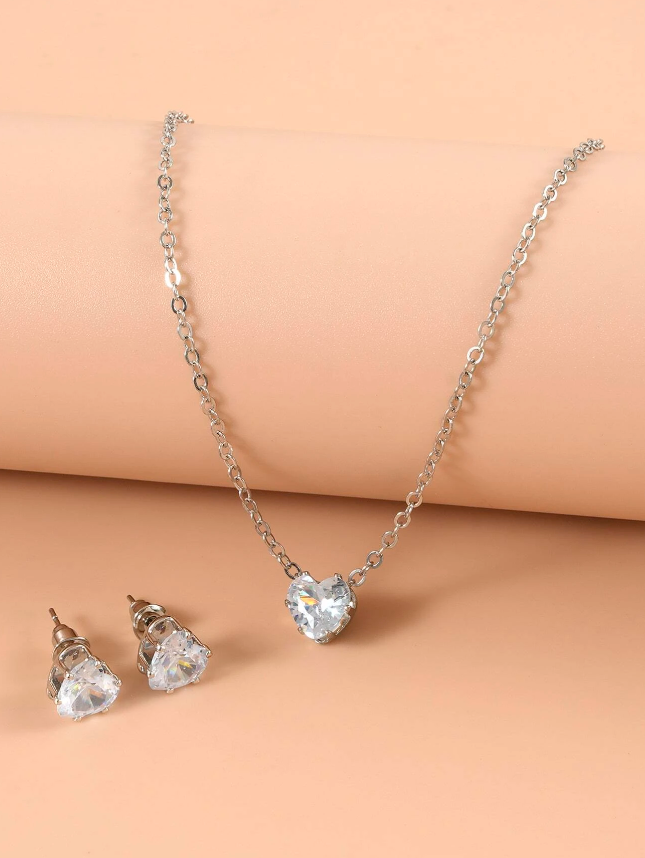 🌸3 piezas Set joya zirconia cúbica con adorno de corazón