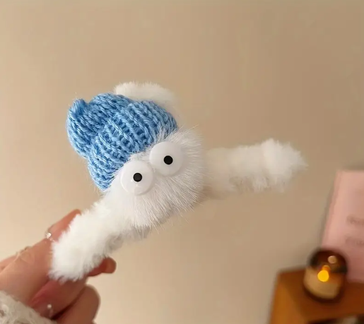 T❸❷🍁Horquilla de felpa de ojos grandes de dibujos animados para mujer