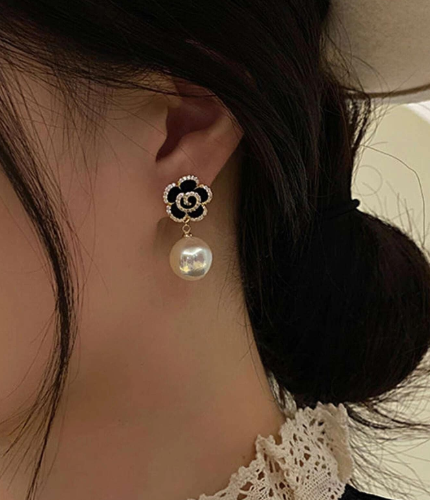 ❹❺🦋1 par de aretes colgantes de flor y rhinestone