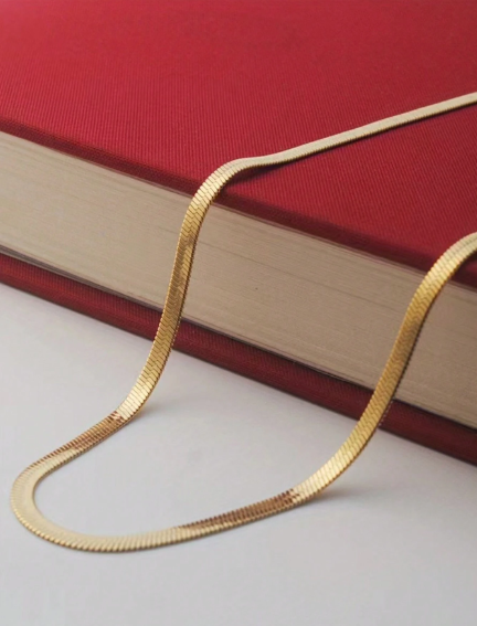 ❷❺🌷1 collar de cadena de hoja de acero inoxidable, joyería plana de hueso de serpiente.O