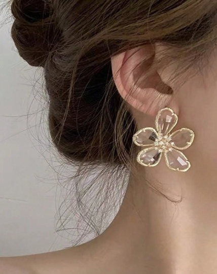 ❸❶🌸Pendientes de flor cortada de zirconia con estilo medieval francés