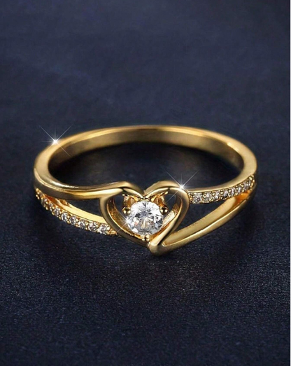 ❷⓿☀️Anillo de oro con corazón de circonita cúbica brillante y elegante romántico, joyería hipoalergénica