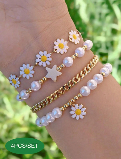 ❶❸🍁 4 piezas/set Conjunto de pulseras de playa bohemio con margaritas