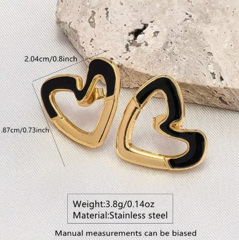 T❹❻🌹Par de elegantes pendientes de aro en forma de corazón