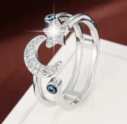 T❹❻🌹Anillo de ojo de diablo de esmalte de circonia de cobre