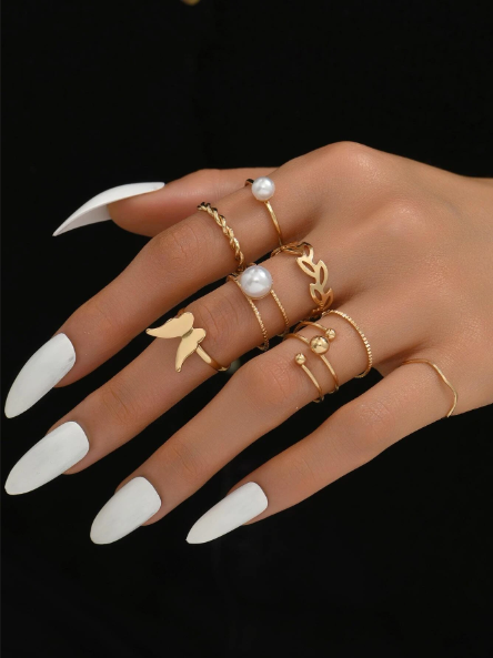 ❶❻💥❶❶🍎8 Piezas/set Anillo Decorado Con Mariposas Y Perlas