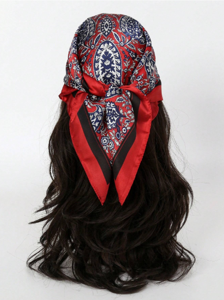 ❷❷🌿1 Pieza Pañuelo para mujer de estilo casual con estampado floral paisley, de tela satinada para usar en la cabeza o el cuello para el uso diario