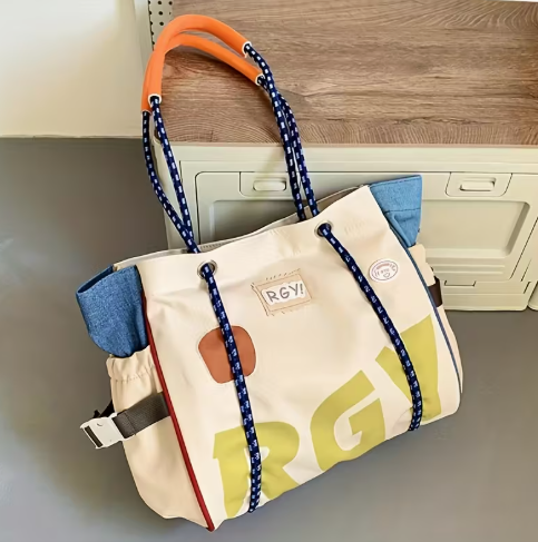 T❺❶🌻Bolso de nylon elegante con diseño de contraste, múltiples bolsillos y correas resistentes, ideal para la oficina, trabajo, negocios y viajes, perfecto para adolescentes, estudiantes universitarias y mujeres profesionales