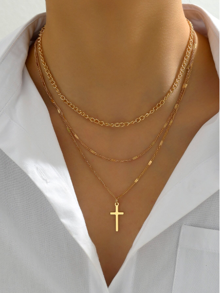 ❶❽🌟1 pieza Collar minimalista a capas colgante Cruz
