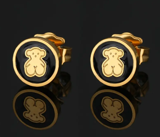 T❸⓿🌼1 Par de Pendientes Redondos de Oso 3D, Joyería de Oreja de Acupuntura de Resina Sintética Linda, Acero Inoxidable