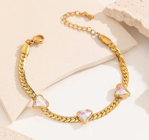 T❹❾💥1 Pulsera de Corazón Chapado en Acero Inoxidable