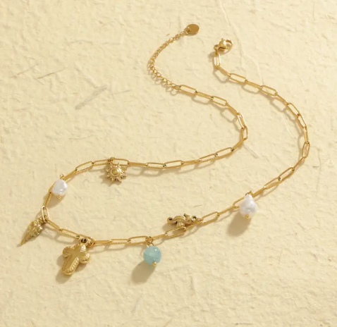 T❹❺🦋pc LNCHRAN Collar Hipoalergénico de Acero Inoxidable 304L para Mujer