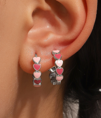 ❹❽🌻1 par de pendientes con diseño de corazón en forma de pintura al óleo y detalles con forma de corazón
