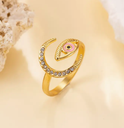 T❹❻🌹1 pieza de anillo de ojo de luna elegante de acero inoxidable