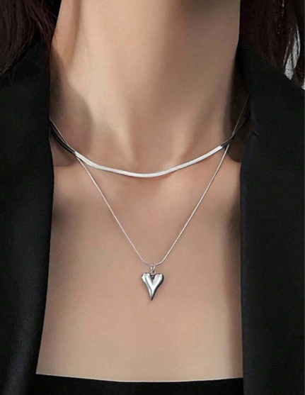 ❷❺🌷2 piezas Collar colgante de 2 capas con cadena simple de acero inoxidable con estilo de serpiente para mujer.