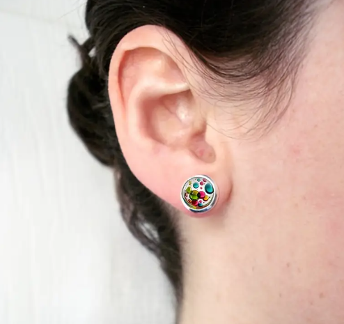 T❷❼😍2pcs Pendientes de Botón de Burbuja Arcoíris Vibrante - Acero Inoxidable Hipoalergénico