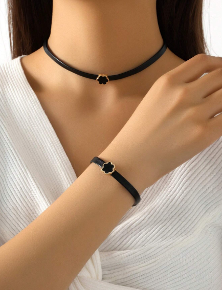 ❾☘️1 Pieza Collar Con Dije De Trébol Dulce De Moda, 1 Juego De Brazalete