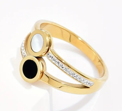 T❹❹🍂Kpop Style Ring Hecho De Acero Inoxidable Chapado En Oro De 14k