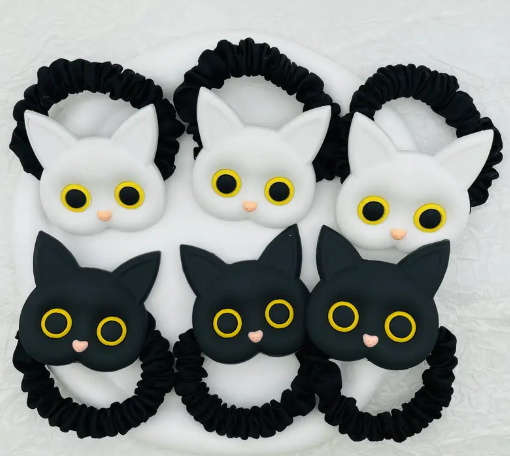 T❸❸💫 2pcs/6pcs/12pcs Anillo de Pelo de Silicona para Gatos en Blanco y Negro