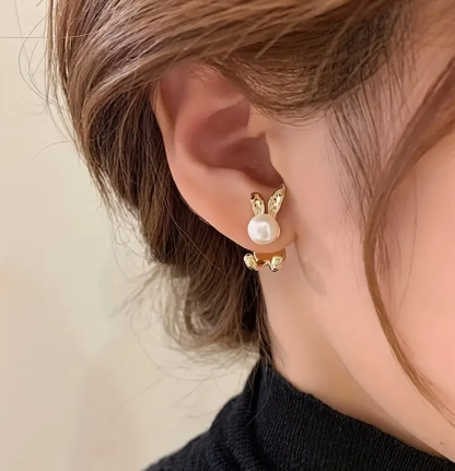T❹❻🌹Pendientes de Estudio con Diseño Elegante de Conejo y Perla Sintética
