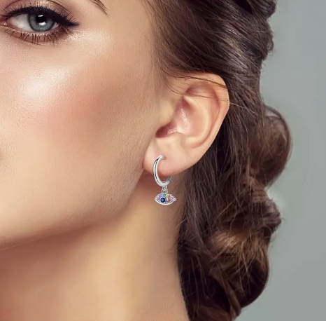 T❸⓿🌼Un Par de Pendientes que Pesa 3 Gramos, Aros de Ojo Malvado en Plata de Ley 925 para Mujeres, Regalo de Joyería para Fiesta de Compromiso y Boda