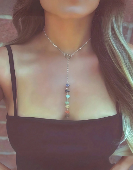❷❽💐1 Pieza Collar Con Piedra De Cristal Curativo De Siete Chakras