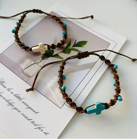 T❺❷🌻Bracelete Bohemia para Mujer - Cordón Marrón Ajustable con Cuenta Turquesa