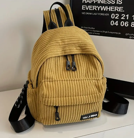 T❹❽🌻Mochila Mini de Pana, Color Sólido Casual, Correa Ajustable, Cierre de Cremallera