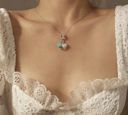 T❺❸💫1 pieza de collar C en forma de corazón y clave de cuatro hojas