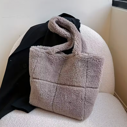 T❺❹🍂Bolso Tote Extra Grande Tipo Felpa para Mujer