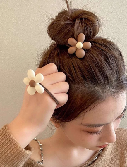 ❾☘️2 Piezas Lazos Para El Cabello Con Diseño Simple Y Elegante De Flor, Lindo