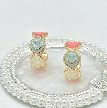 ❹❽🌻1 Par De Pendientes De Aro De Personalidad Con Cara Sonriente Dulce