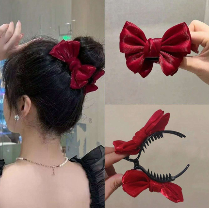 ❷❺🌷1 pieza Pinza para el cabello de niña de doble lazo de doble capa de gasa de doble cara para moño