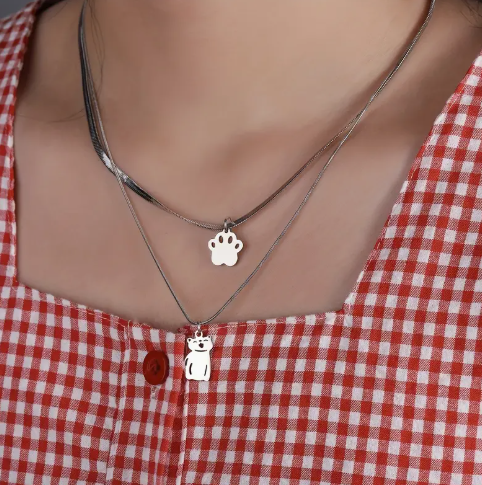 T❺❸💫1 pieza de collar de capas con estampado de garras de gato elegante y lindo