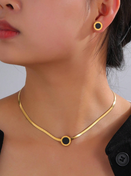 ❾☘️3 Piezas/set Conjunto De Joyas De Moda Vintage Con Colgante De Disco Romano Chapado En Oro De Acero Inoxidable, Pendientes Y Collar Decorados