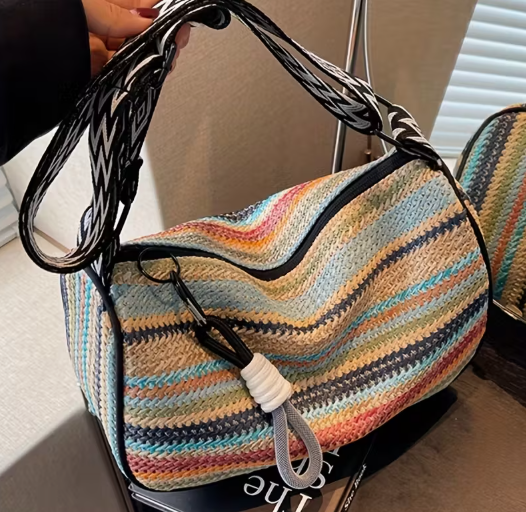 T❺⓿💥Bolso Bohemio Tejido Colorido para Mujer - Correa Ajustable