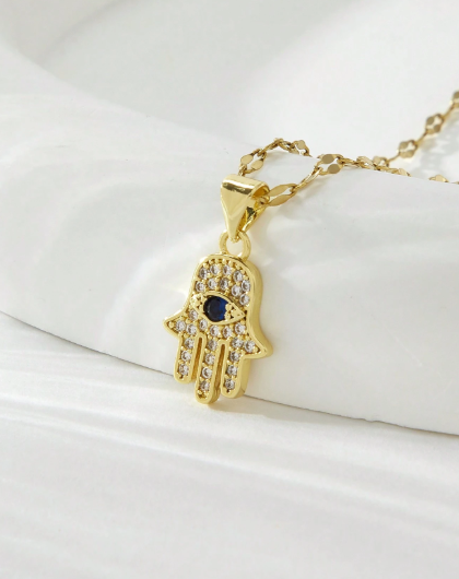 ❸❶🌸1 pieza Collar de acero inoxidable colgante mano Hamsa , de moda