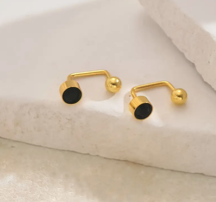 T❺❶🌻1 Par de Clásicos Pendientes de Botón de Acero Inoxidable Chapado en Oro de 18K