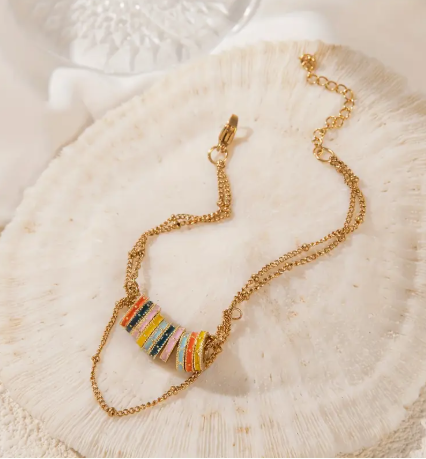 T❹❾💥1 Collar de Moda con Colgante Doble Capa Dorado de Acero Inoxidable