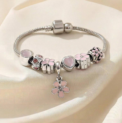 ❸❷🍁1 pulsera rosa de cuentas con flor de cinco pétalos, pulsera personalizada de gotas de aceite de pétalos de moda para damas