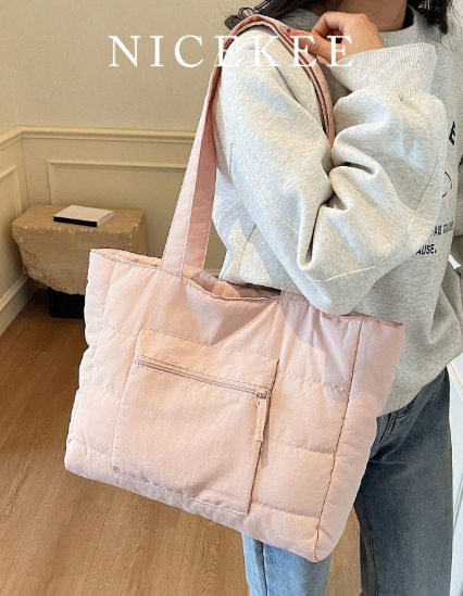 ❹❽🌻Bolso de tela acolchada de unicolor simple