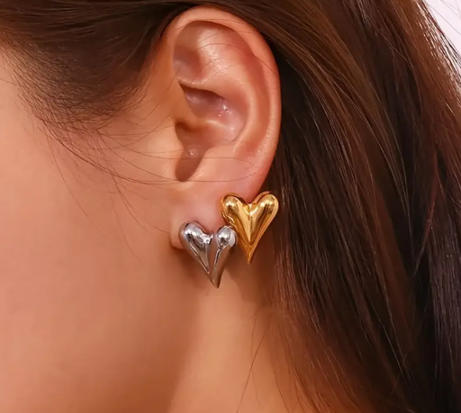 T❷❼😍Pendientes de Metal en Forma de Amor Dorados y Plateados de Acero Inoxidable Versátiles