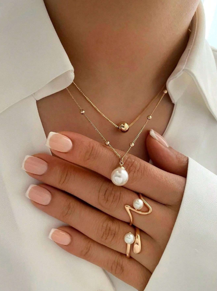 ❶❽🌟Conjunto de joyería de 4 piezas con collar de colgante de perlas y anillo