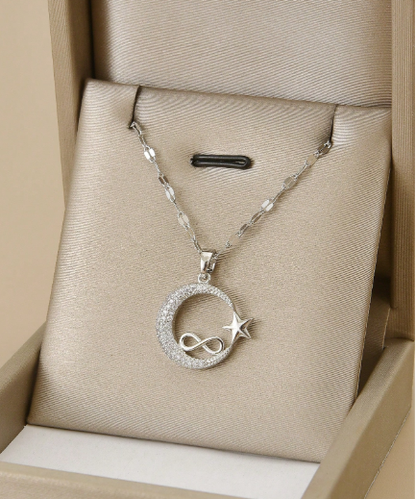 ❹❽🌻1 pieza Collar de acero inoxidable con dije de estrella y luna infinita