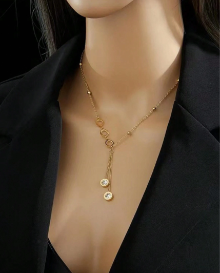 ❸❶🌸1 pieza Collar de acero inoxidable de alta gama con colgante de flecos con strass blancos, nuevo para el 2024, accesorio de mujer para uso diario