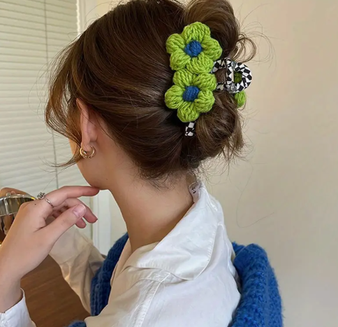 T❸❷🍁 Mezcla de moda de flor de punto con clip de tiburón