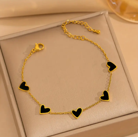 T❹❾💥 1 pulsera de corazón multicolor en acero inoxidable 304 bañada en oro de 18K